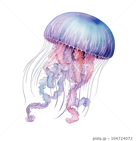 Watercolor jellyfish isolated. Illustration AI Generative 104724072