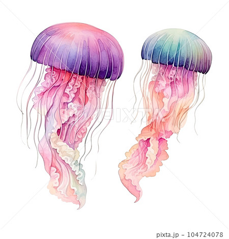 Watercolor jellyfish isolated. Illustration AI Generative 104724078