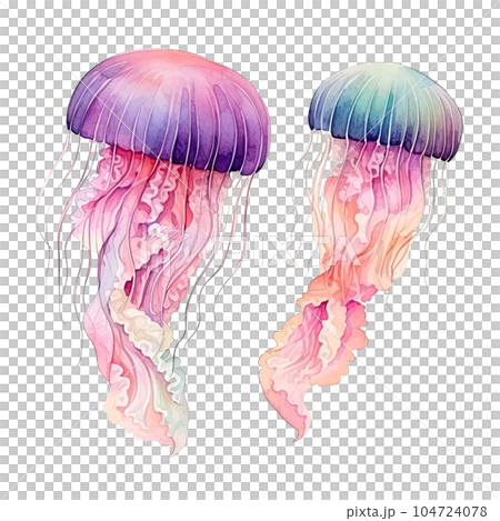Watercolor jellyfish isolated. Illustration AI Generative 104724078