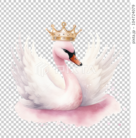 Watercolor swan with crown. Illustration AI Generative 104724079