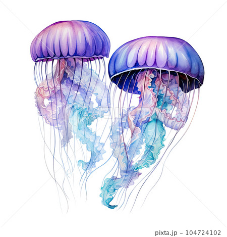 Watercolor jellyfish isolated. Illustration AI Generative 104724102