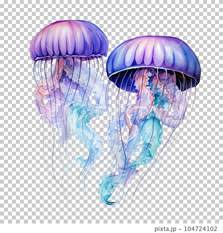 Watercolor jellyfish isolated. Illustration AI Generative 104724102