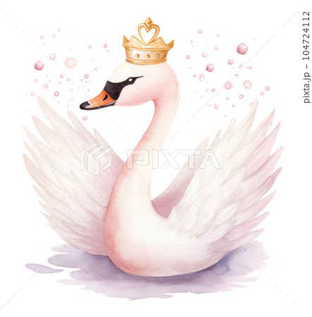 Watercolor swan with crown. Illustration AI Generative Watercolor swan with crown. Illustration AI Generative 104724112