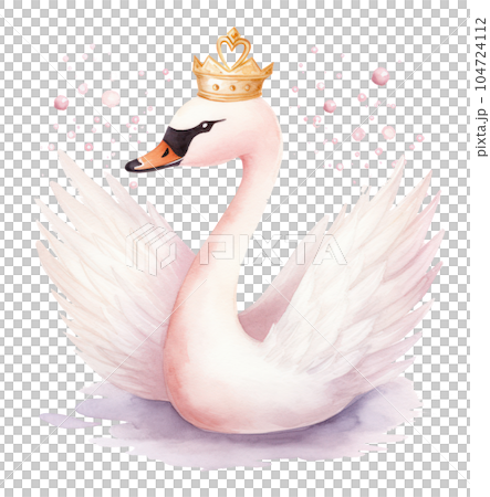 Watercolor swan with crown. Illustration AI Generative Watercolor swan with crown. Illustration AI Generative 104724112