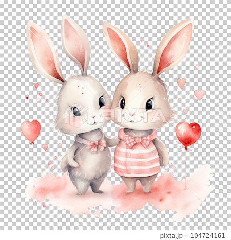 Cute watercolor bunny couple. Illustration AI Generative Cute watercolor bunny couple. Illustration AI Generative 104724161