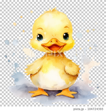 Cute watercolor baby duck. Illustration AI Generative 104724393