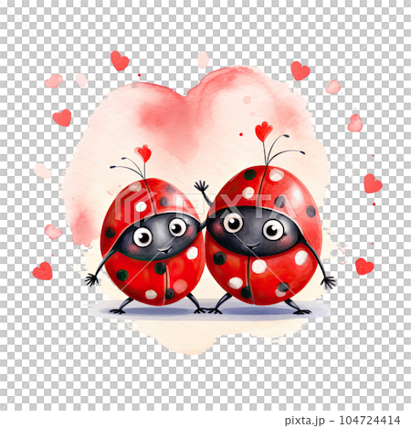 Cute watercolor ladybug couple. Illustration AI Generative Cute watercolor ladybug couple. Illustration AI Generative 104724414