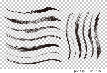 アナログタッチ素材：筆の質感　墨　インク　筆模様　波模様	 104724805