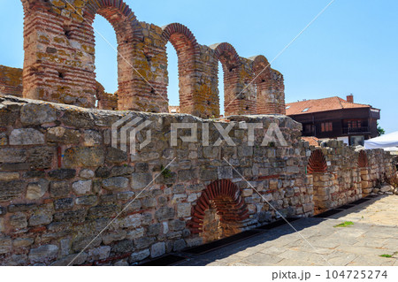 Byzantine Church of Saint Sophia, also known as the Old Bishopric in the old town of Nessebar, Bulgaria. UNESCO World Heritage Site Byzantine Church of Saint Sophia, also known as the Old Bishopric in the old town of Nessebar, Bulgaria. UNESCO World Heritage Site 104725274