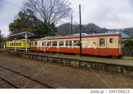 ローカル線の駅ホームに停車中の鉄道車両 ローカル線の駅ホームに停車中の鉄道車両 104726623