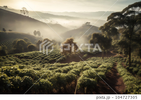 AI generative image of coffee plantation in Gonduras 104727305