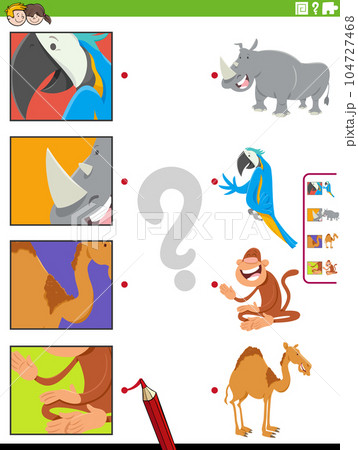 match cartoon animals and clippings educational activity 104727468