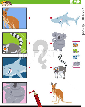 match cartoon animals and clippings educational activity match cartoon animals and clippings educational activity 104727469