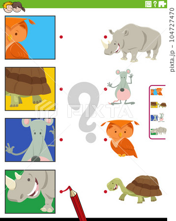 match cartoon animals and clippings educational activity match cartoon animals and clippings educational activity 104727470