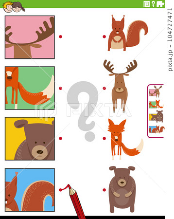 match cartoon animals and clippings educational task match cartoon animals and clippings educational task 104727471