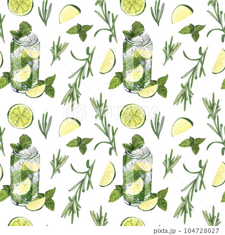 Watercolor seamless pattern, cocktail glasses:mojito,tequila, lime,matcha,cucumber. Hand-drawn illustration isolated on white background. Perfect for recipe lists with alcoholic drinks, for cafe Watercolor seamless pattern, cocktail glasses:mojito,tequila, lime,matcha,cucumber. Hand-drawn illustration isolated on white background. Perfect for recipe lists with alcoholic drinks, for cafe 104728027