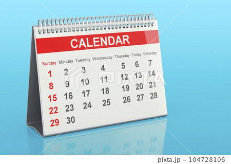 Desk Calendar on blue background, 3D rendering Desk Calendar on blue background, 3D rendering 104728106