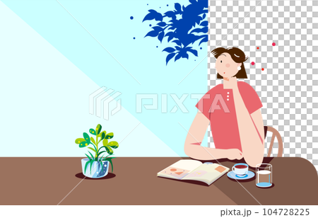 一位女士在咖啡館喝咖啡時閱讀雜誌放鬆身心 一位女士在咖啡館喝咖啡時閱讀雜誌放鬆身心 104728225