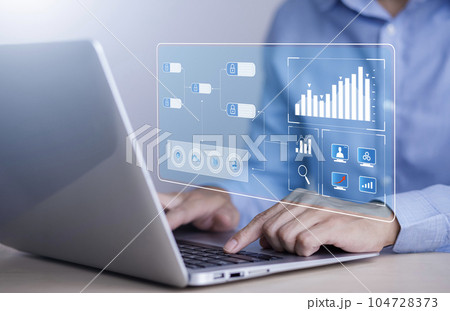 Planning analysis indicators and strategy buy and sell, Stock market Analyst working with Business Analytics and Data Management Systems, report with KPI and metrics connected database. Planning analysis indicators and strategy buy and sell, Stock market Analyst working with Business Analytics and Data Management Systems, report with KPI and metrics connected database. 104728373