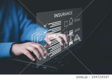 Insurance form agreements concept, Businessman signs insurance contracts  e-signing digital online, document management, concerning mortgage loan offer for and house insurance 104728587