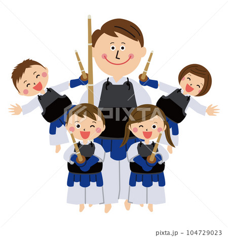 ポップな子供　剣道　習い事　男性の先生と男の子女の子たち 104729023