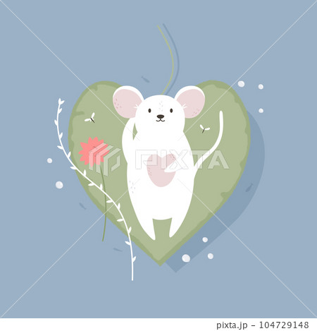 Top view illustration of a funny white mouse floating in the pond Top view illustration of a funny white mouse floating in the pond 104729148