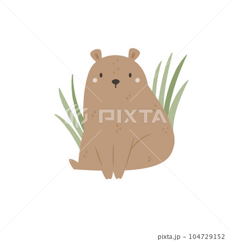 Vector illustration of a cute brown bear sitting in a grass Vector illustration of a cute brown bear sitting in a grass 104729152
