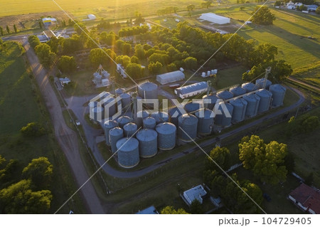 Grain storage steel silos, Patagonia, Argentina Grain storage steel silos, Patagonia, Argentina 104729405
