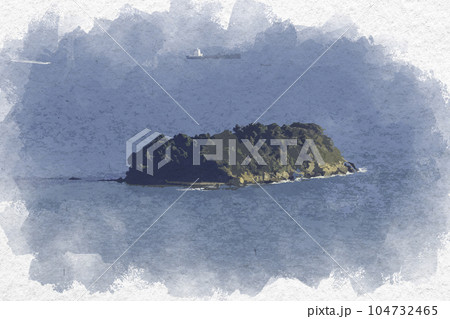 水彩画風　地ノ唐荷島　兵庫県たつの市 104732465