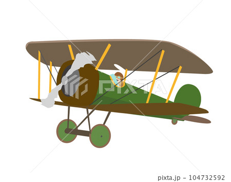 第一次世界大戦で登場した複葉戦闘機（赤）のイラスト素材 [104732592