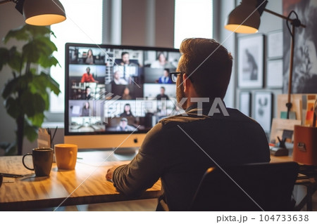 リモートワークのイメージ（欧米人、後ろ姿）　AI生成 104733638