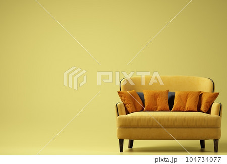 Interior design, Yellow sofa with yellow background. Minimal concept with copy space. 3d rendering 104734077