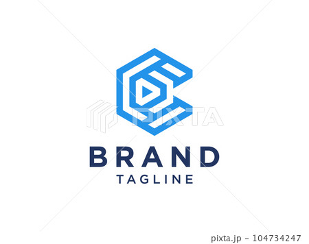 Abstract Initial Letter C Logo. Blue Rounded Line Infinity Style isolated on White Background. Usable for Business and Technology Logos. Flat Vector Logo Design Template Element 104734247