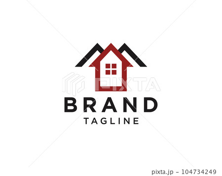 Real Estate Logo. Black and Red House Symbol Geometric Linear Style isolated on White Background. Usable for Construction Architecture Building Logo Design Template Element. 104734249