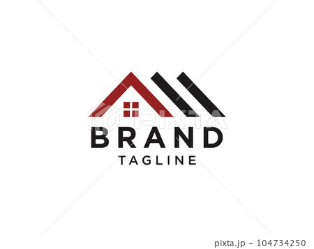 Real Estate Logo. Black and Red House Symbol Geometric Linear Style isolated on White Background. Usable for Construction Architecture Building Logo Design Template Element. Real Estate Logo. Black and Red House Symbol Geometric Linear Style isolated on White Background. Usable for Construction Architecture Building Logo Design Template Element. 104734250