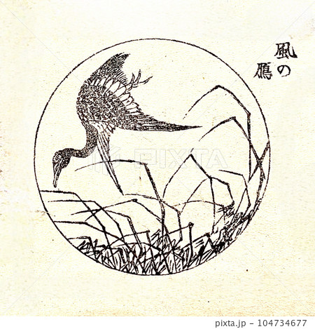 浮世絵イラスト素材「風の鴈」、葛飾為斎・細画図式五編・1865 より 104734677