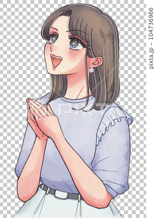 抬頭時令人印象深刻的女孩卡通風格姐姐插畫 104736966