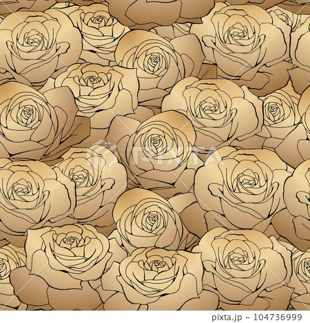 Vector seamless pattern. Golden gradient rose flowers on white background 104736999