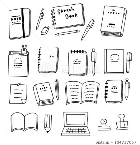 手描き風ノートのイラストセット・線画 104737057