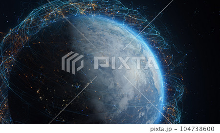3D Render of futuristic animation of digital lines over the Earth globe 3D Render of futuristic animation of digital lines over the Earth globe 104738600