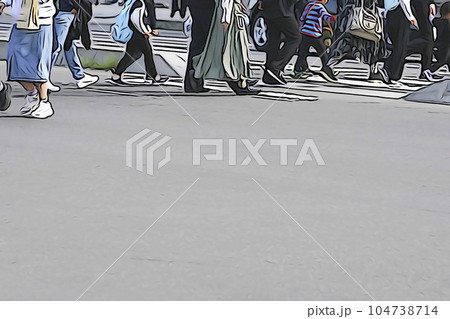 パステル調 ”観光客で賑わいを見せる小樽の街 北海道” イラストイメージ パステル調 ”観光客で賑わいを見せる小樽の街 北海道” イラストイメージ 104738714