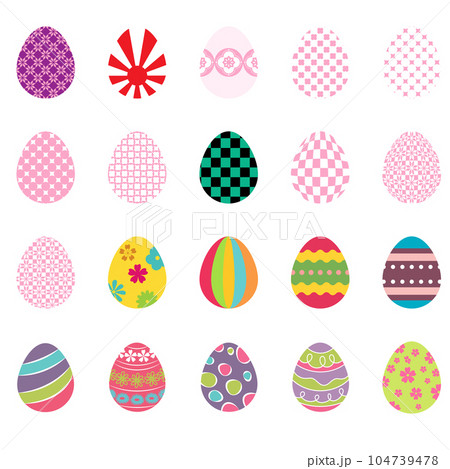 Happy Easter. Set of Easter Eggs Flat Design on White Background. Spring Holiday. Happy Easter. Set of Easter Eggs Flat Design on White Background. Spring Holiday. 104739478