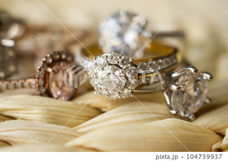 Jewelry diamond wedding rings close up Jewelry diamond wedding rings close up 104739937