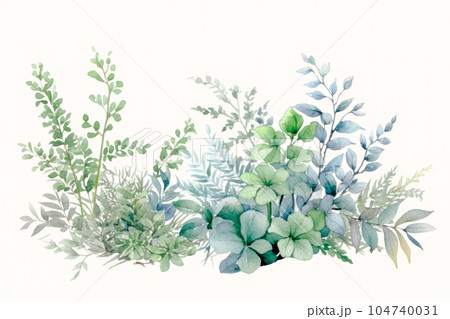綺麗な緑のボタニカルデコレーション、白背景 104740031