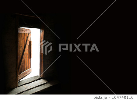 Old open grunge wooden door 104740116