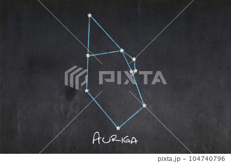 Auriga constellation drawn on a blackboard Auriga constellation drawn on a blackboard 104740796