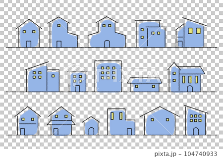 Simple residential area set at night: house, house, night view 104740933