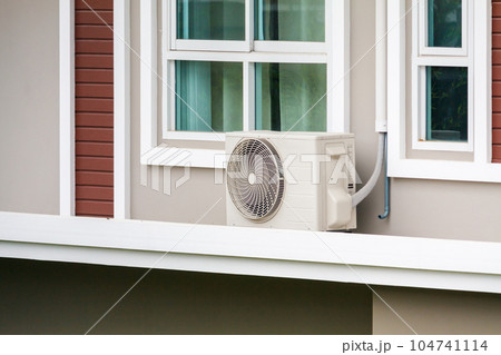 Air conditioner compressor outdoor unit installed outside the house 104741114