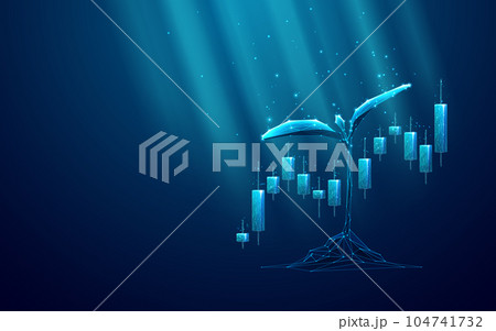 Sprouting Plant and Candlestick. Economy Growth or Investment Concept 104741732