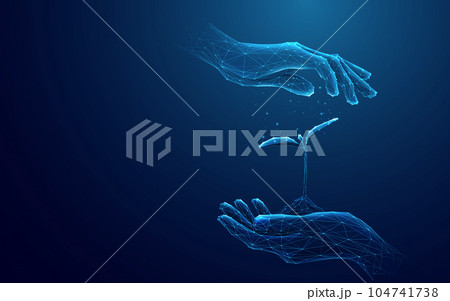 Abstract Digital Hands Protect a Sprout. 104741738